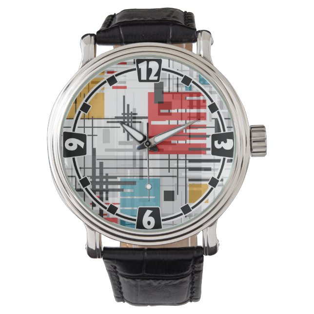 Abstracte moderne geometrische vormen met gestreep horloge (Voorkant)