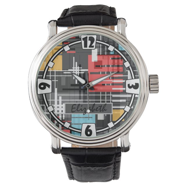 Abstracte moderne geometrische vormen met gestreep horloge (Voorkant)