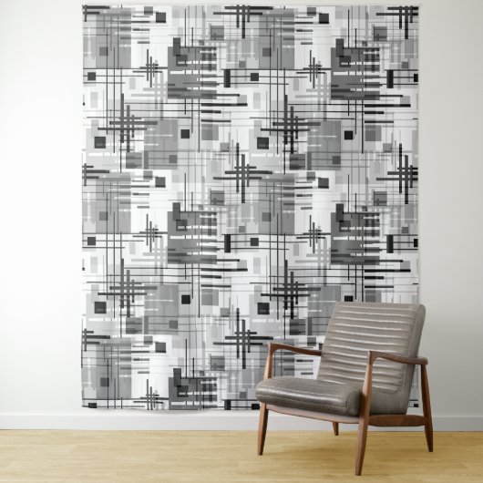 Abstracte moderne geometrische vormen met gestreep wandkleed (In situ)