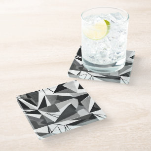 Abstracte Moderne Geometrische Zwart-Wit Waterverf Glazen Onderzetter