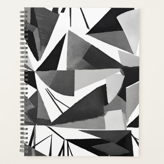 Abstracte Moderne Geometrische Zwart-Wit Waterverf Planner (Voorkant)