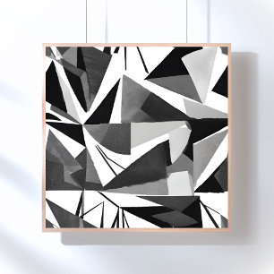 Abstracte Moderne Geometrische Zwart-Wit Waterverf Poster