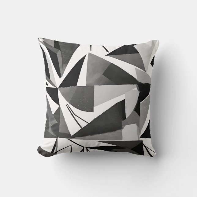Abstracte Moderne Geometrische Zwarte & Witte Wate Kussen (Voorkant)