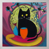 Abstracte moderne gestileerde zwarte kat 1:1 poster (Voorkant)