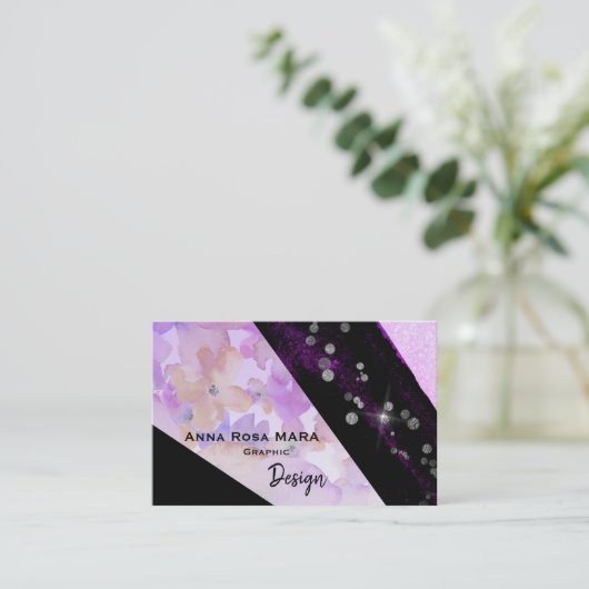*~* Abstracte moderne glitter geometrische zwarte  Visitekaartje (Staand voorkant)
