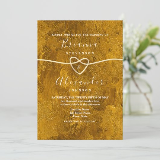 Abstracte moderne Glitter Gold Wedding Uitnodiging (Staand voorkant)
