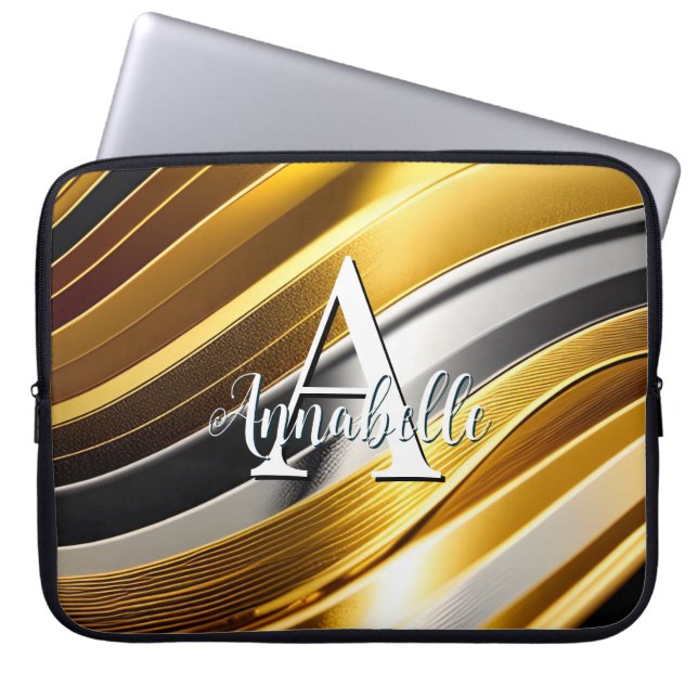 Abstracte, moderne Gold Silver- en Brongolven Laptop Sleeve (Voorkant)