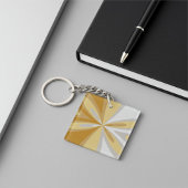 Abstracte moderne goudgele, grijs zilveren bloem sleutelhanger