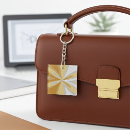 Abstracte moderne goudgele, grijs zilveren bloem sleutelhanger