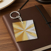 Abstracte moderne goudgele, grijs zilveren bloem sleutelhanger