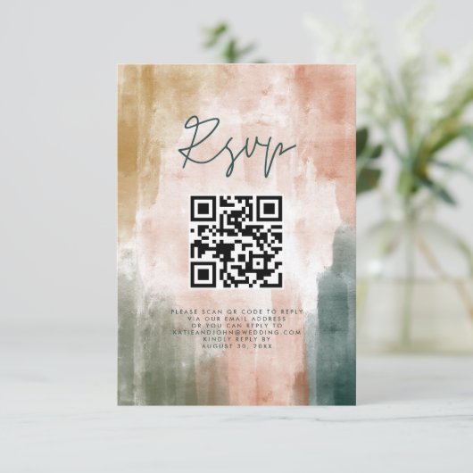 Abstracte moderne Herfst Boho Wedding RSVP Kaartje (Staand voorkant)