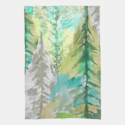 Abstracte moderne kerstboom Waterverf kunst Theedoek (Verticaal)