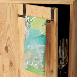 Abstracte moderne kerstboom Waterverf kunst Theedoek