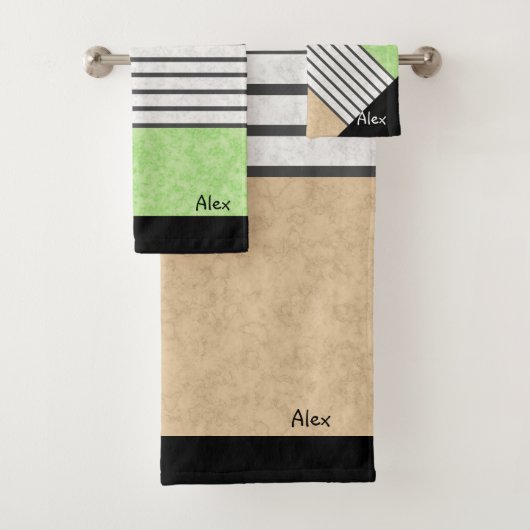 Abstracte moderne kleuren beige mint groen wit bla bad handdoek (Insitu)