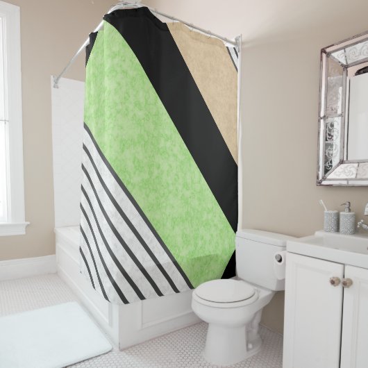 Abstracte moderne kleuren beige mint groen wit bla douchegordijn (In situ)