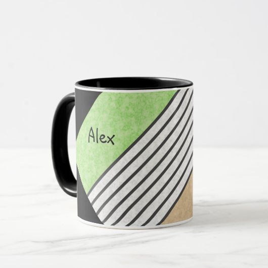 Abstracte moderne kleuren beige mintgroen wit zwar mok (Voorkant links)