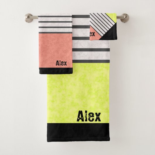 Abstracte moderne kleuren koraalroze kalk groen wi bad handdoek (Insitu)