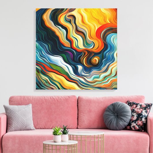 Abstracte moderne kleurengolven canvas afdruk (Insitu (Woonkamer))