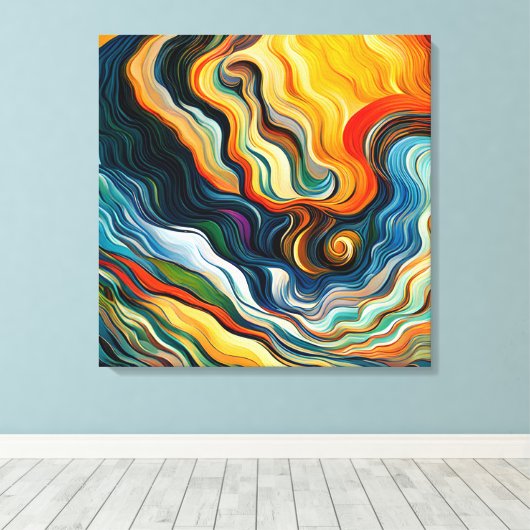 Abstracte moderne kleurengolven canvas afdruk (Insitu (Houten vloer))