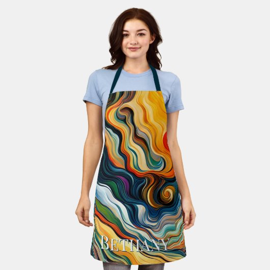 Abstracte moderne kleurengolven schort (Gedragen)