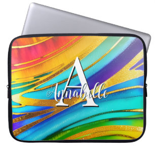 Abstracte moderne kleurenzalen en gouden metalen laptop sleeve