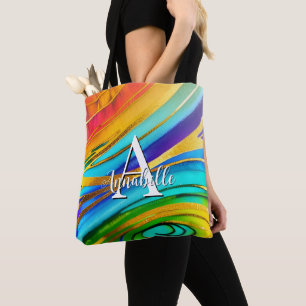 Abstracte moderne kleurenzalen en gouden metalen tote bag