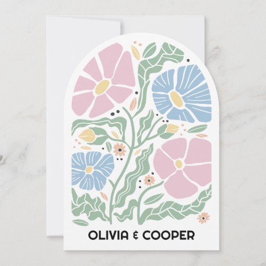 Abstracte moderne kleurrijke bloemenbruiloft kaart (Achterkant)