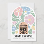 Abstracte moderne kleurrijke bloemenbruiloft kaart (Voorkant)