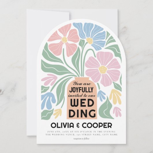 Abstracte moderne kleurrijke bloemenbruiloft kaart (Voorkant)