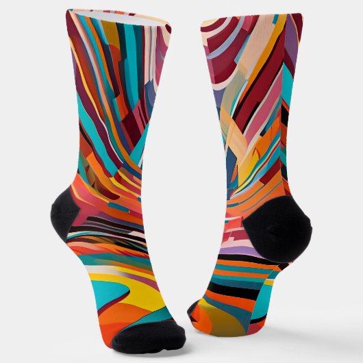 Abstracte moderne kleurrijke, heldere patroonkunst sokken (Gebogen)
