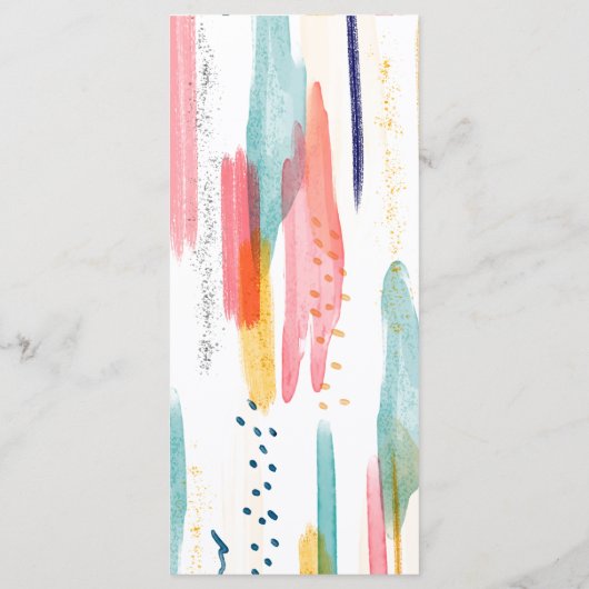 Abstracte moderne kleurrijke penseelbruiloft menu (Achterkant)