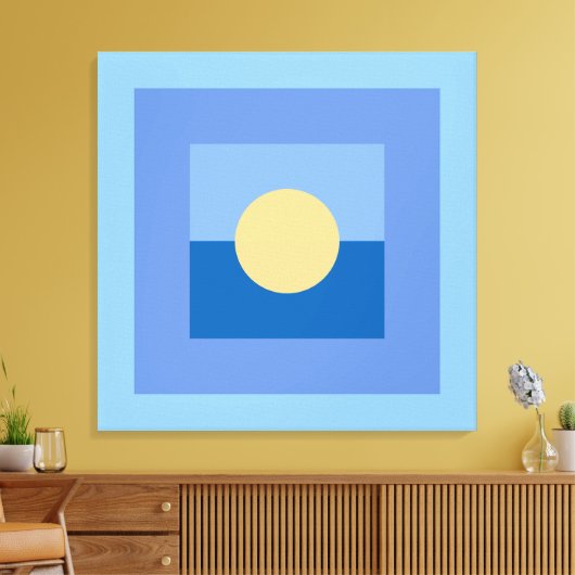 Abstracte moderne kunst Blauwe vierkanten Gele cir Canvas Afdruk (Insitu (Woonkamer))