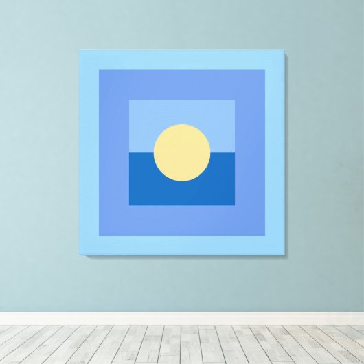 Abstracte moderne kunst Blauwe vierkanten Gele cir Canvas Afdruk (Insitu (Houten vloer))