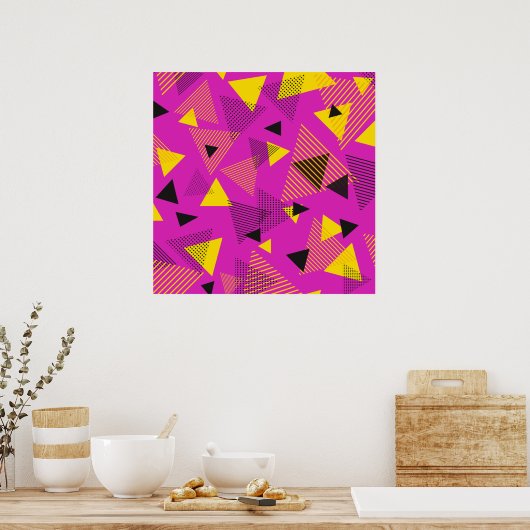 Abstracte moderne kunst driehoeken Paarse geel zwa Poster (Keuken)
