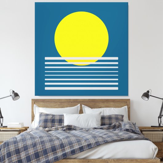 Abstracte moderne kunst geel zon en Zee landschap Canvas Afdruk (Insitu (Slaapkamer))
