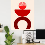Abstracte moderne kunst geometrische vormen rood poster (Thuiskantoor)