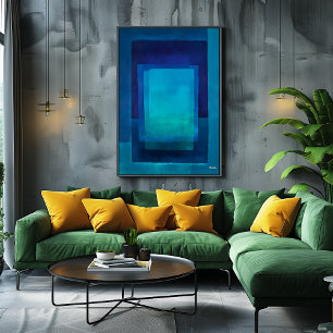 Abstracte moderne kunst in azuurdiepte kleurveld poster