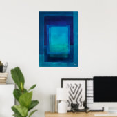 Abstracte moderne kunst in azuurdiepte kleurveld poster (Thuiskantoor)