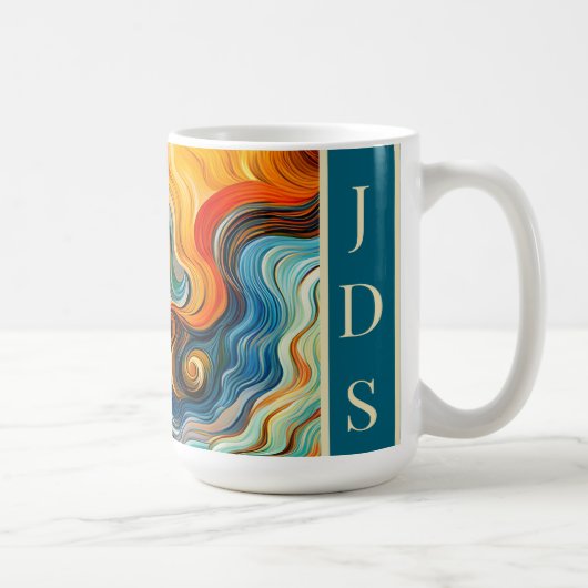 Abstracte moderne kunst kleur golven monogram koffiemok (Rechts)