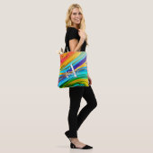 Abstracte moderne kunst kleurkrullen en gouden met tote bag (Op model)