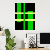 Abstracte moderne kunst lijnen groen geel zwart poster (Thuiskantoor)
