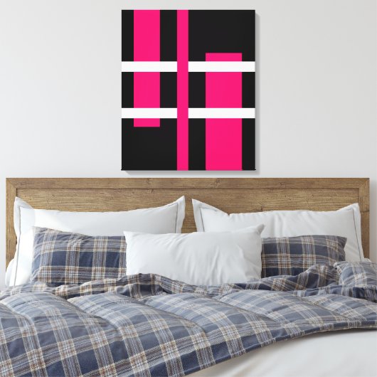 Abstracte moderne kunst lijnen roze wit zwart canvas afdruk (Insitu (Slaapkamer))