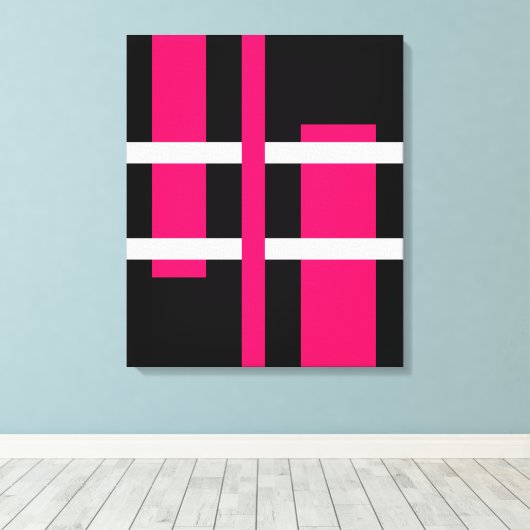 Abstracte moderne kunst lijnen roze wit zwart canvas afdruk (Insitu (Houten vloer))
