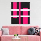 Abstracte moderne kunst lijnen roze wit zwart canvas afdruk (Insitu (Woonkamer))