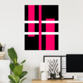 Abstracte moderne kunst lijnen roze wit zwart poster (Thuiskantoor)