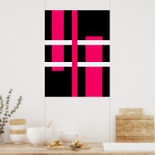 Abstracte moderne kunst lijnen roze wit zwart poster (Keuken)