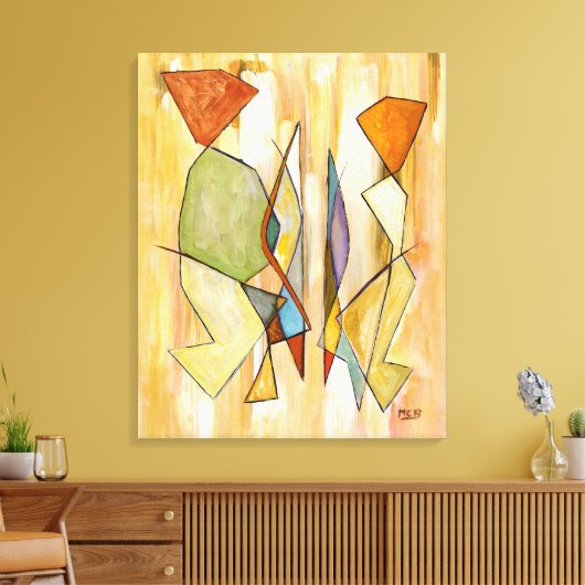 Abstracte moderne kunst paar trendy chique Beigere Canvas Afdruk (Insitu (Woonkamer))