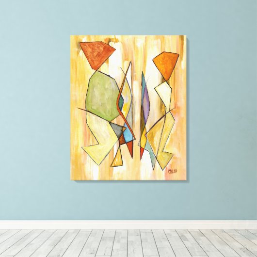 Abstracte moderne kunst paar trendy chique Beigere Canvas Afdruk (Insitu (Houten vloer))