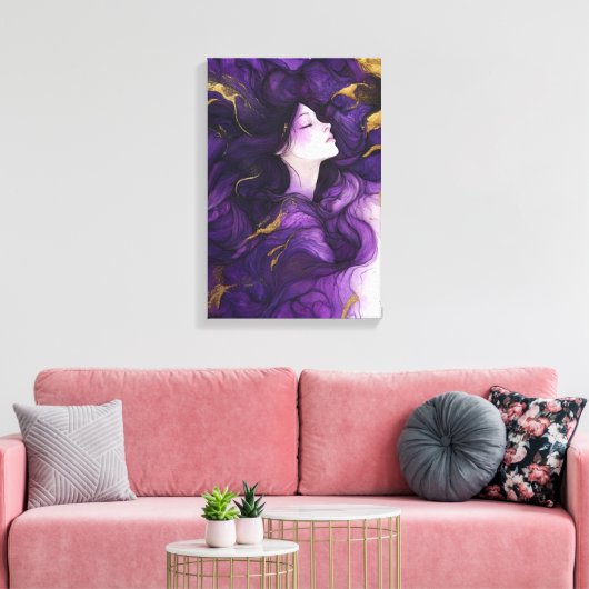 Abstracte moderne kunst vrouw paarse en gouden canvas afdruk (Insitu (Woonkamer))