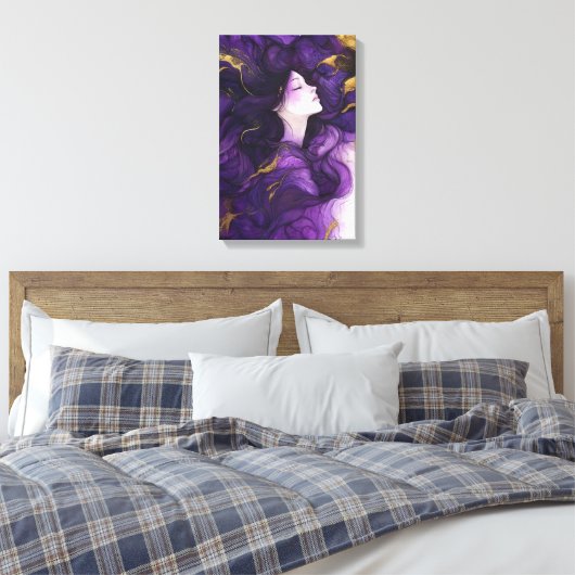 Abstracte moderne kunst vrouw paarse en gouden canvas afdruk (Insitu (Slaapkamer))